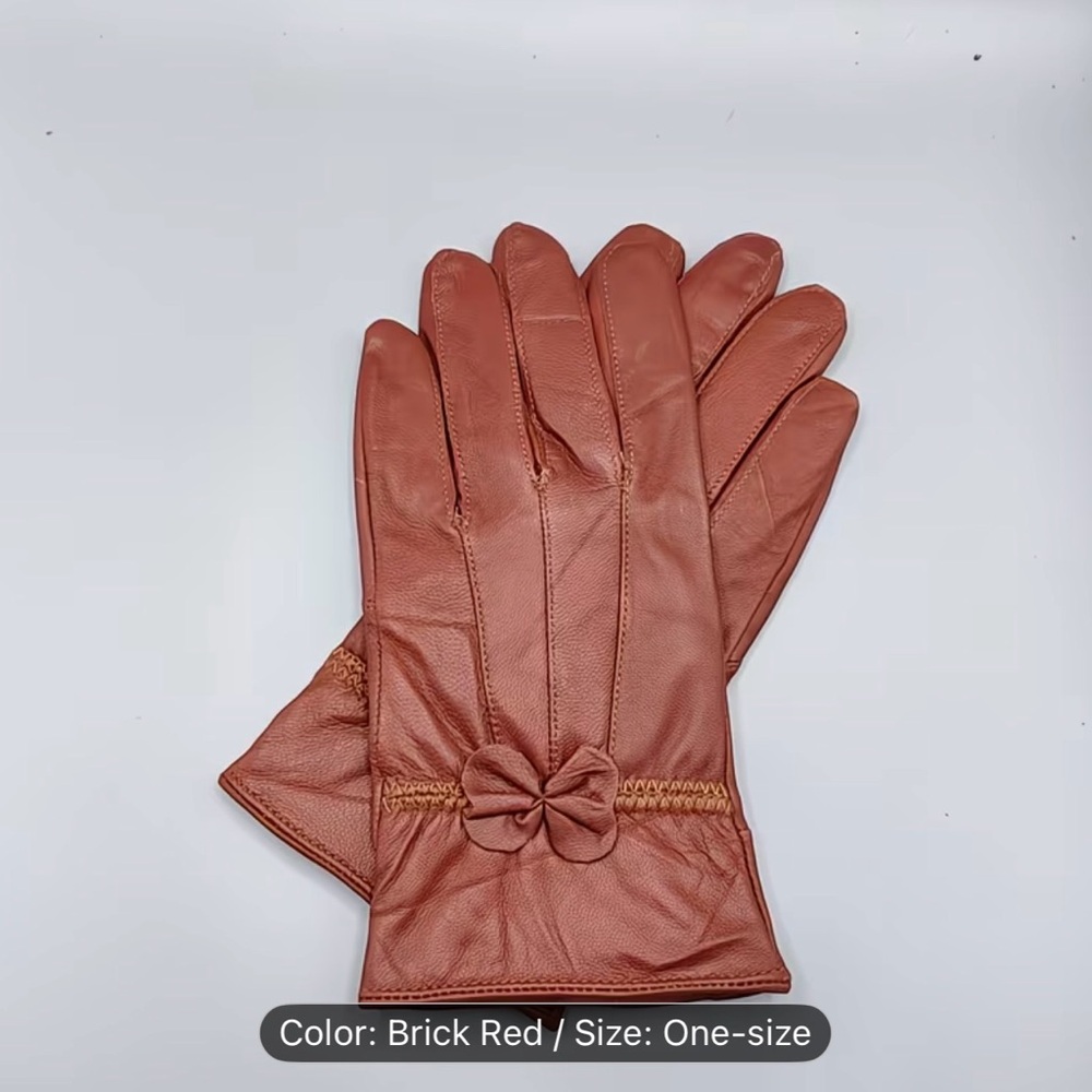 Women's Cashmere Lining Sheepskin Gloves Elegant Brick Red